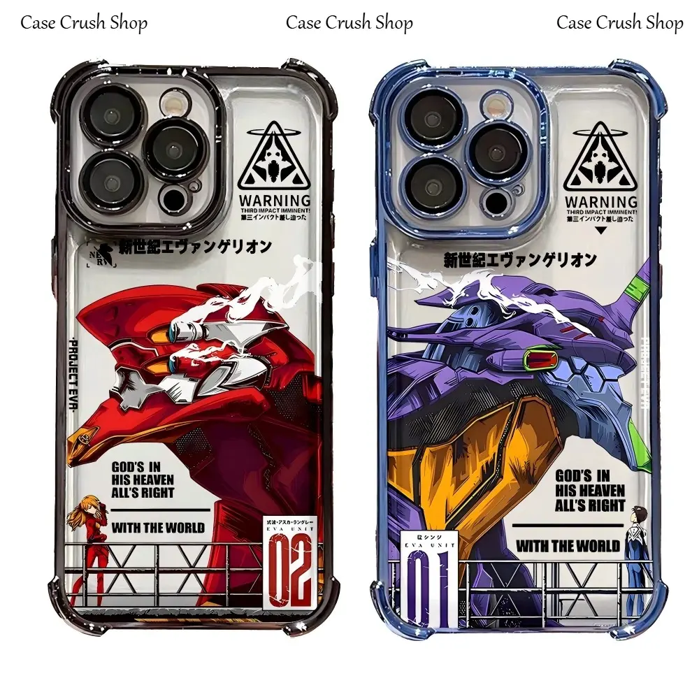 Cool Anime Evangelion EVA Phone Cases For iPhone 17 16 15 14 13 12 11 Promax Pro Air Plus Multicolor Transparent TPU Funda Silicone Plating Anti-Fall Shockproof Protective Cover