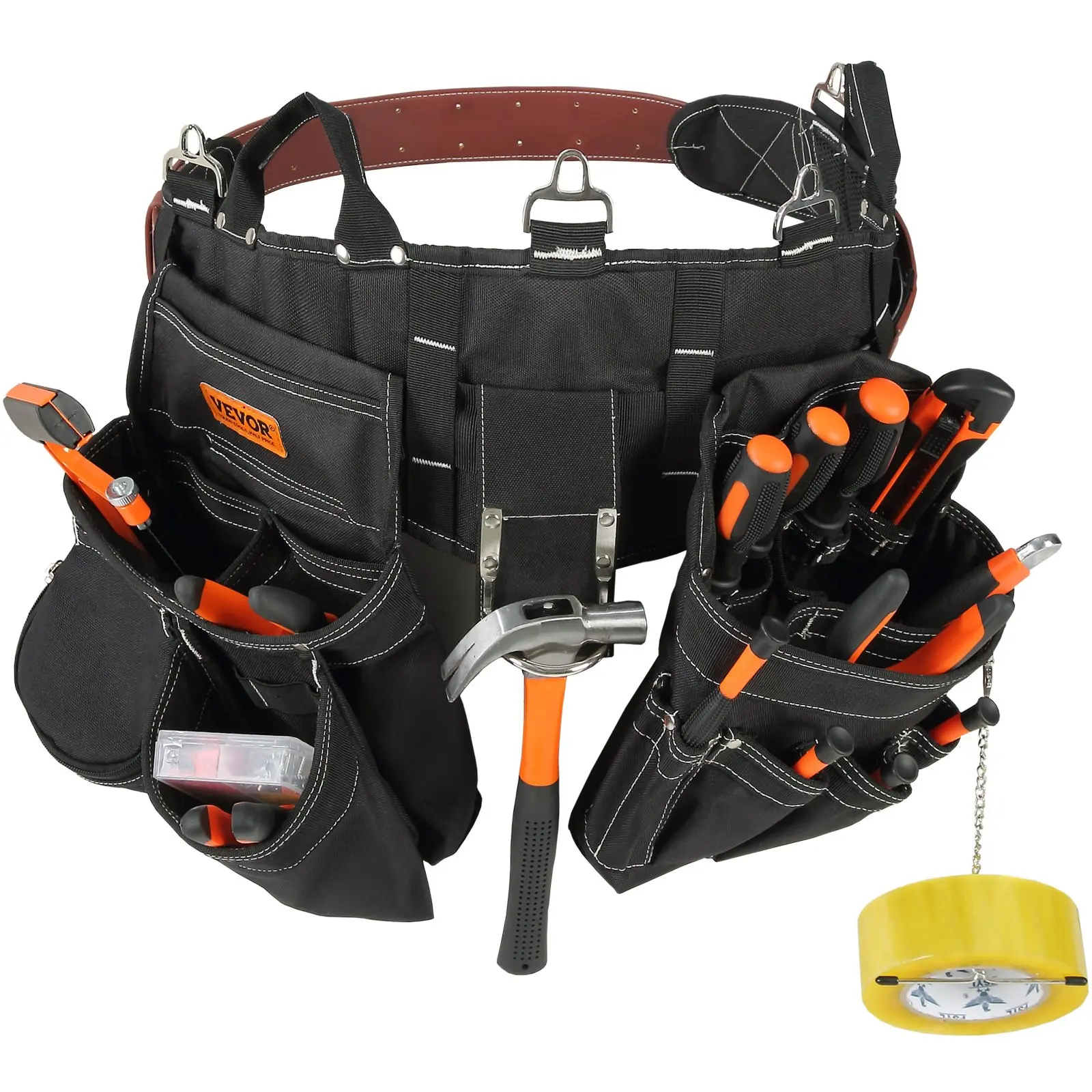 【DealsForYouDays】VEVOR Tool Belt, 32 Pockets, Adjusts from 32 Inches to 54 Inches, Nylon Heavy Duty Tool Pouch Bag, Detachable Tool Bag for Electrician, Carpenter, Handyman, Woodworker, Construction, Framer, Black