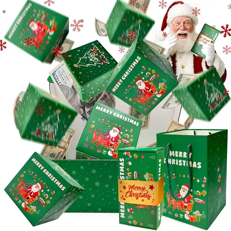 Christmas Surprise Explosion Box, DIY Bounce Cash Storage, Holiday Foldable Gift Container, Creative Christmas Party Gifts (16 Boxes)