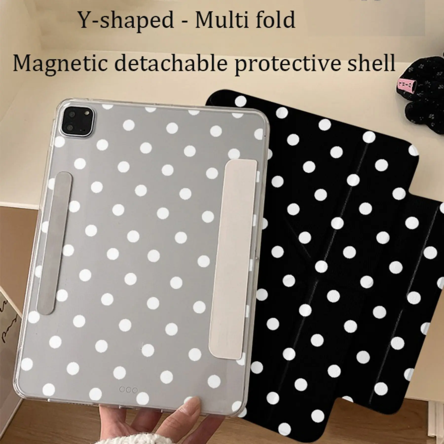 Wind Cartoon Base Polka Dot Pattern Tablet Protector Case for Apple iPad 11th Gen, Anti-Drop Acrylic Stand Cover