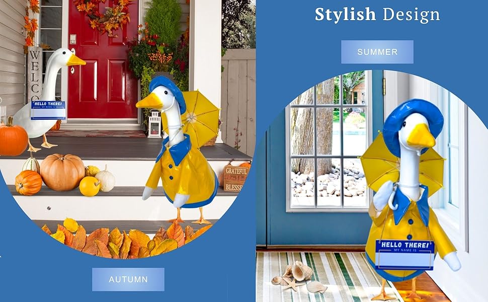 Goose Outfits Raincoat and Personalized Name Sign- Dress Up Your 23in Plastic or Concrete Goose Statue with Funny Costumes and Fall Outfit, Decor Duck Clothes for Outdoor Statues