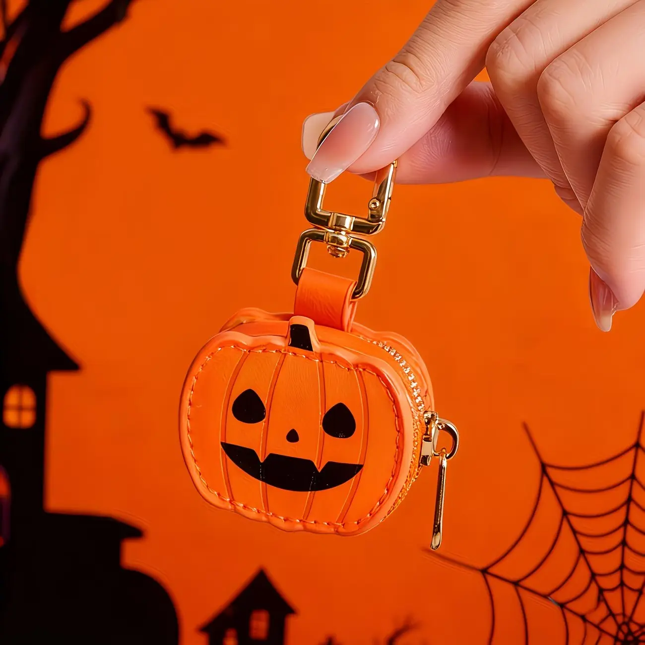 Halloween Keychain Pendant, Cute Pumpkin & Spider Web Bag Charm, Trick Or Treat Mini Coin Purse, Durable Clip-On Women Bag Accessory,Ideal Gift For Birthday & Halloween