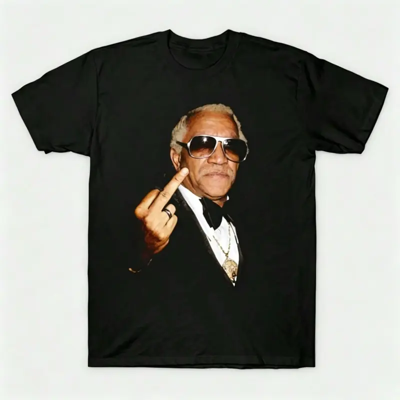 Vintage Retro Redd Foxx Middle Finger Portrait Graphic T-Shirt Sanford and Son Comedian 100% Cotton Streetwear Casual Short Sleeve Tee Men Women Unisex Black White