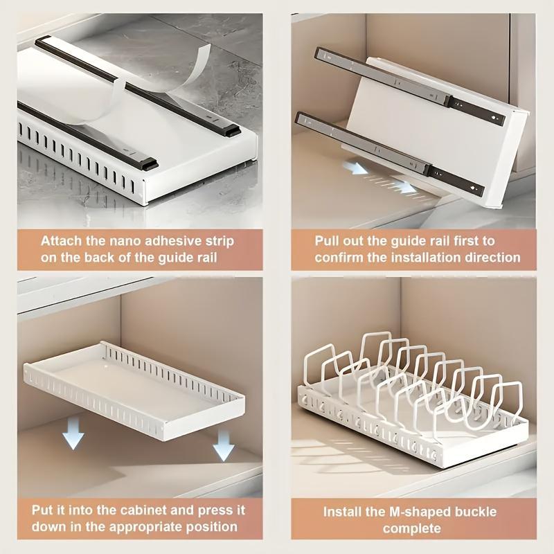 2pcs Kitchen Pull-out Cabinet Storage Box, Cabinet Pot Storage Box, And Storage Cabinet, with 8 Adjustable Dividers And Multifunctional Drawer Organizer, Suitable for Food Storage Rooms, Bathrooms, And Bedrooms