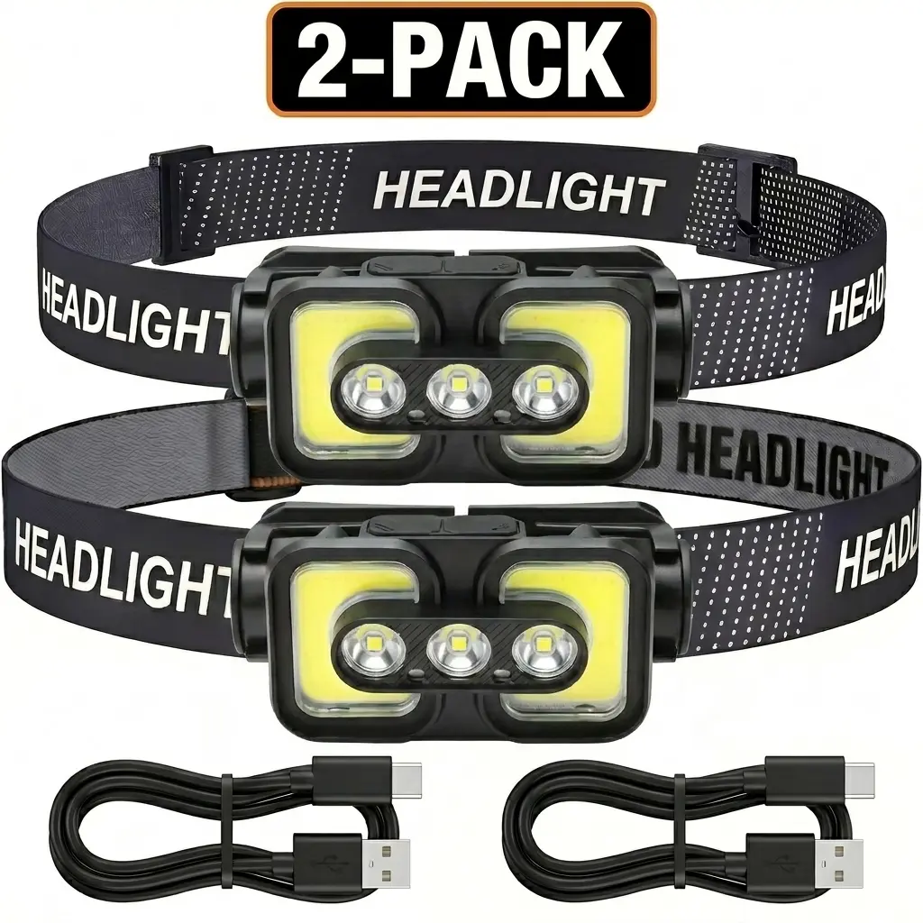 2 Pack USB Rechargeable Headlamp, Skywolfeye Headlamp Flashlight with Motion Sensor, Bright Portable Mini Headlight, High Lumen Flashlight Torch, Camping Essentials Car Emergency Tool