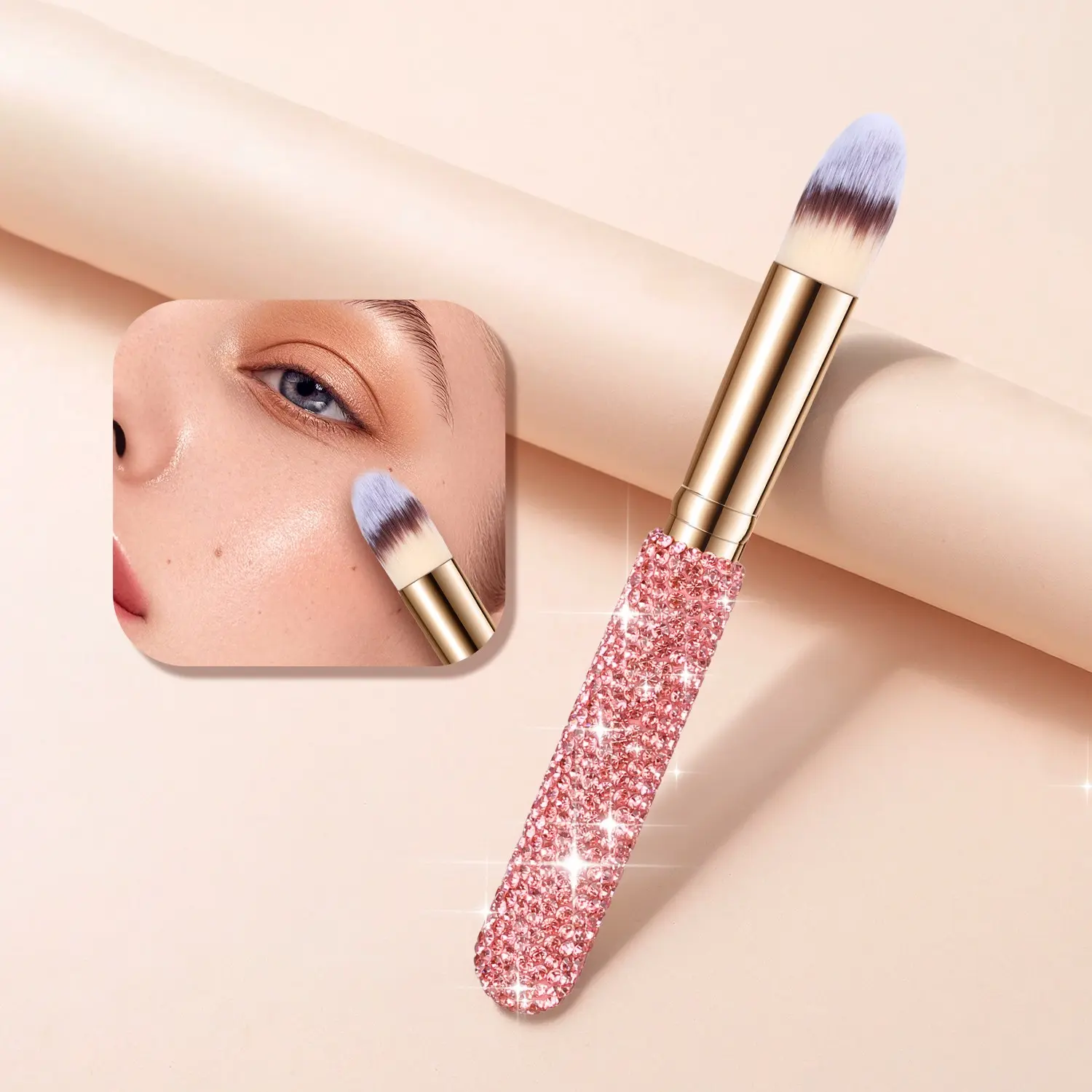 Rhinestone Concealer Brush, Soft Synthetic Under Eye Concealer Makeup Brush, Pink Bling Handle Precision Makeup Brush for Concealer, Eye Shadow, Blemish Spot Coverage