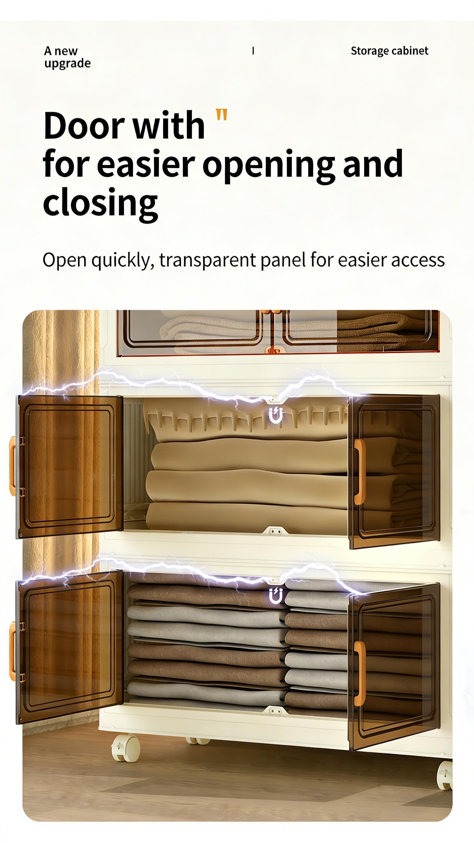 4 Tier Folding Storage Containers with Wheels, Stackable Collapsible Plastic Bins, Durable Organizer for Kitchen Pantry and Closet