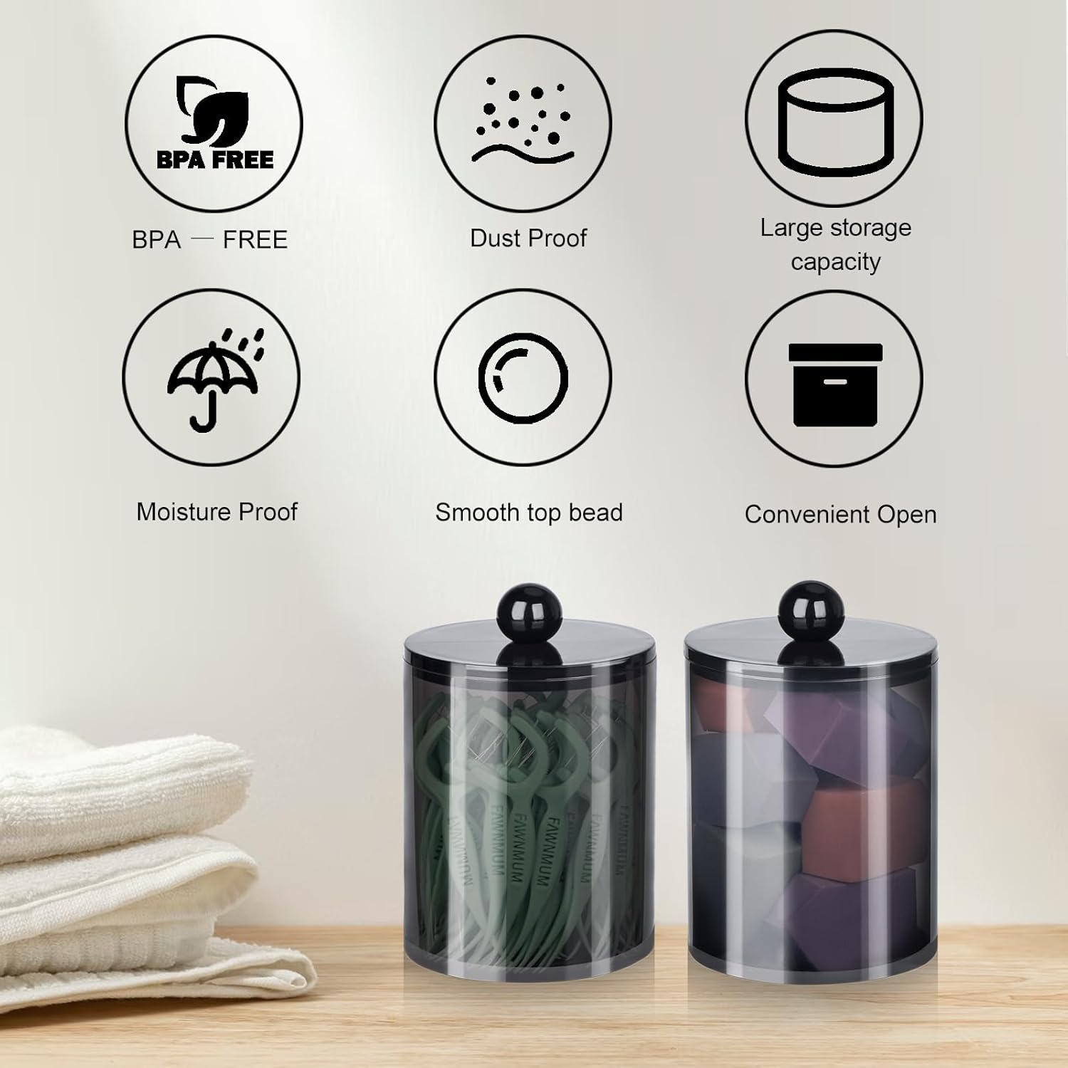 Clear Makeup Cotton Storage Box Set, 2/3/6 Counts Round Makeup Cotton Storage Container with Lid, Dustproof Storage Box for Home Bathroom Kitchen Dormitory Office