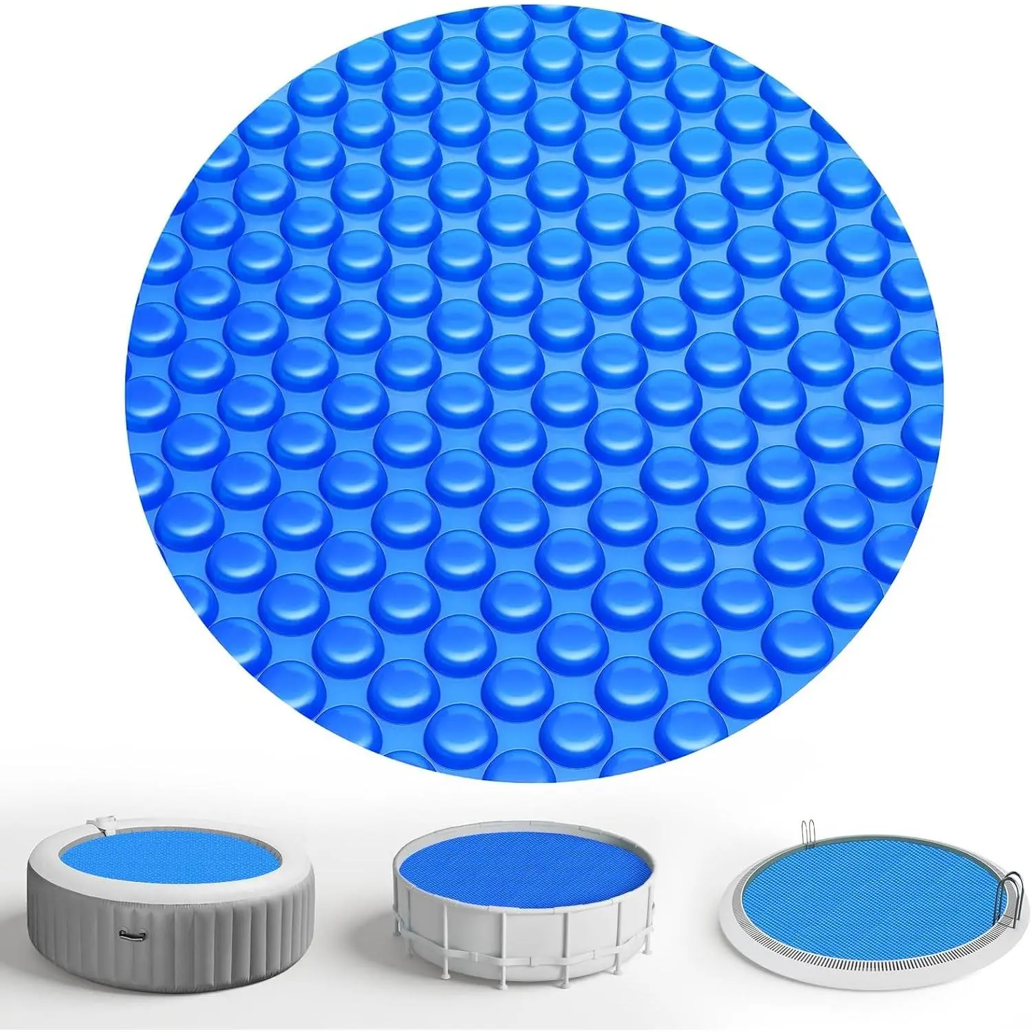 Solar Pool Cover 6 ft Round for 6-24ft Above Ground Inground Pools, Hot Tub Spa Thermal Heating Bubble Wrap Covers, 12 Mil Heavy-Duty Circle Blue Floating Blanket Mat for Swimming Pools