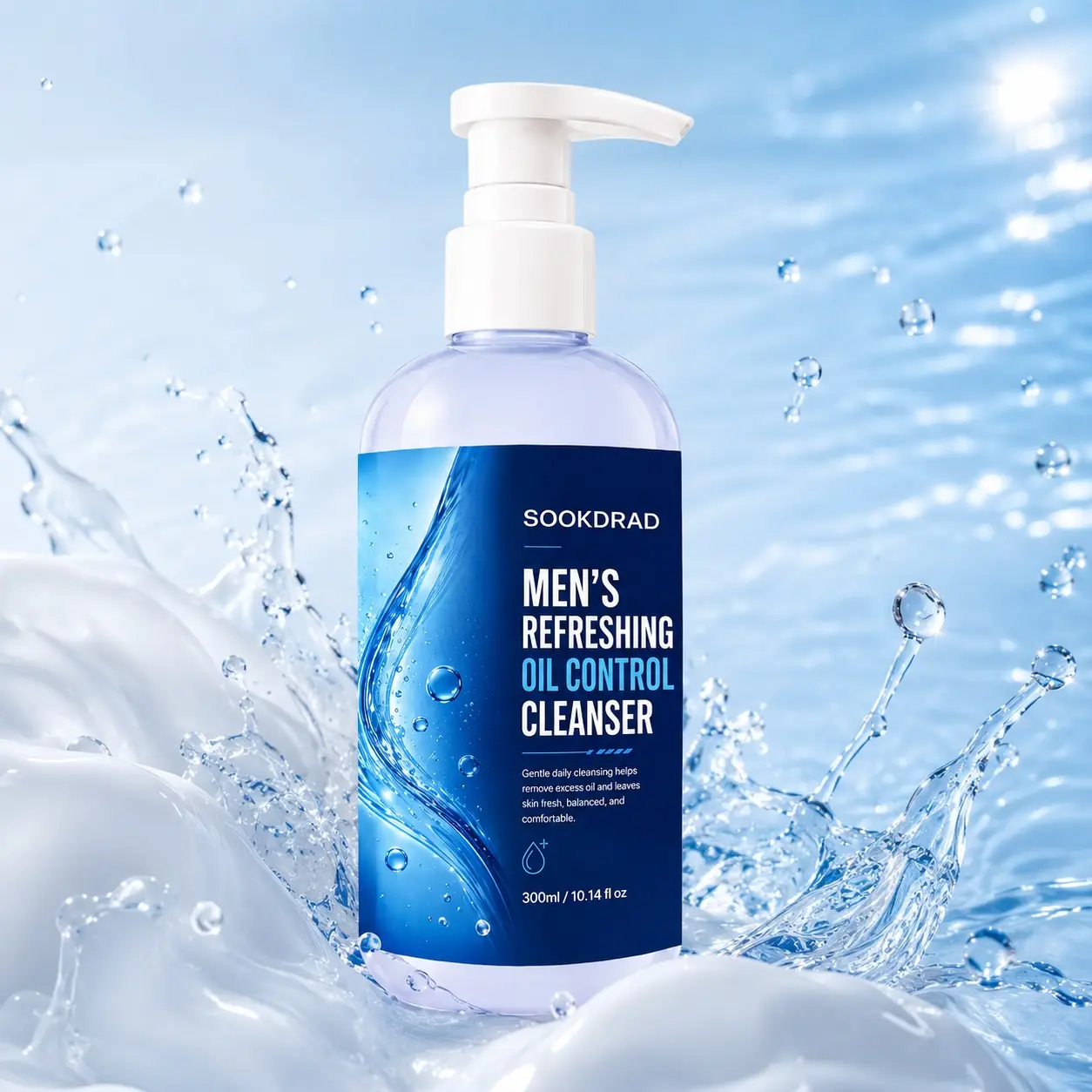 Men's Refreshing Oil Control Cleanser, gentle daily cleansing, remove excess oil, leave skin fresh balanced comfortable, Even Skin Texture, facial cleanser, men, 10.14 fl oz, oily skin, daily use, 300ml