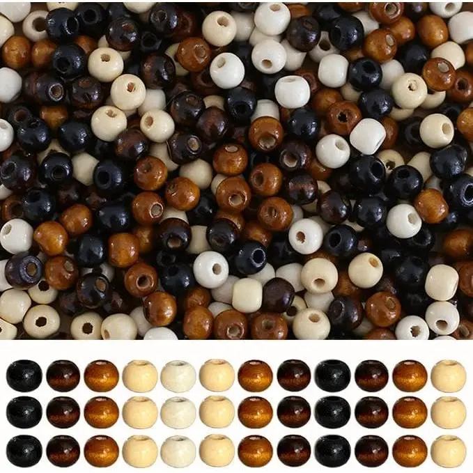 1000 count  Colors Wooden Beads  Brown Wooden Hair Bead | 7 * 8mm Round  Wooden Beads Large Hole  Hair Bead for Macrame Rosary Bracelet  Craft Making