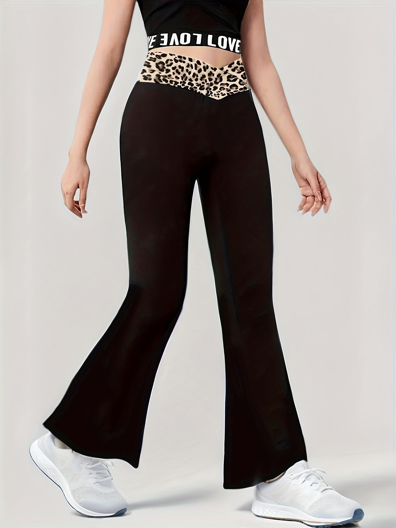 Two-Piece Set Girl's Letter Tape Tank Top & Leopard Print Flare Leg Pants, Casual Fashion Cozy Outfits for Daily Outdoor Wear, Kids Clothing for Summer