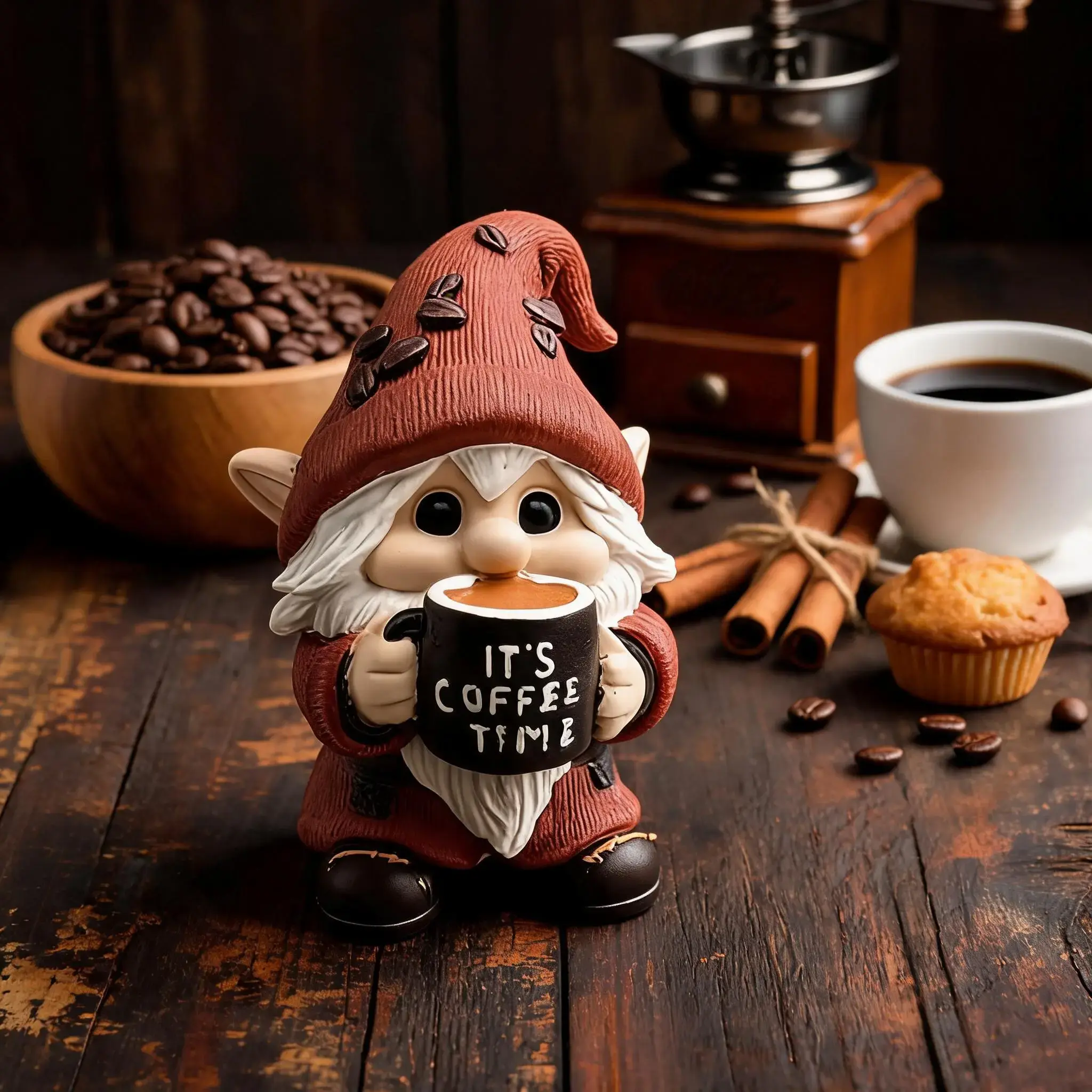 Coffee Time Dwarf Figurine, Decorative Figurine, Resin Figurine Statue, Resin Handmade with Cup, Overall Shape and Hat, Ideal Home Office Decor, 3D Design Coffee Cup, Collectible Figurines