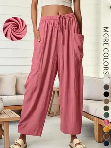 New Spring & Fall Loose Fit Casual Lantern Pants, Elastic Waist, High-Waisted Pleated Wide Leg Pants, Suitable for Women