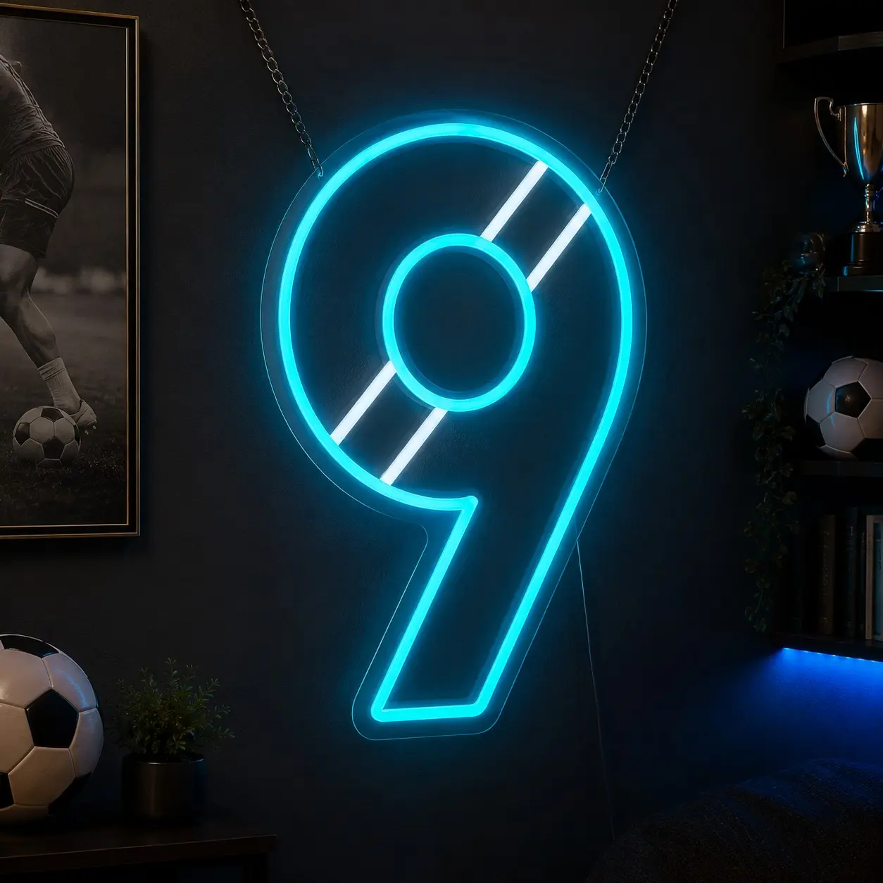 FNumber 9 Soccer Neon Sign, Football Player Jersey Number LED Neon Light, Sports Room Wall Decor, USB Powered Acrylic Neon Lamp for Soccer Fans, Gaming Room, Man Cave, Sports Bar, Athlete Gift, Cool Lights