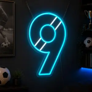 FNumber 9 Soccer Neon Sign, Football Player Jersey Number LED Neon Light, Sports Room Wall Decor, USB Powered Acrylic Neon Lamp for Soccer Fans, Gaming Room, Man Cave, Sports Bar, Athlete Gift