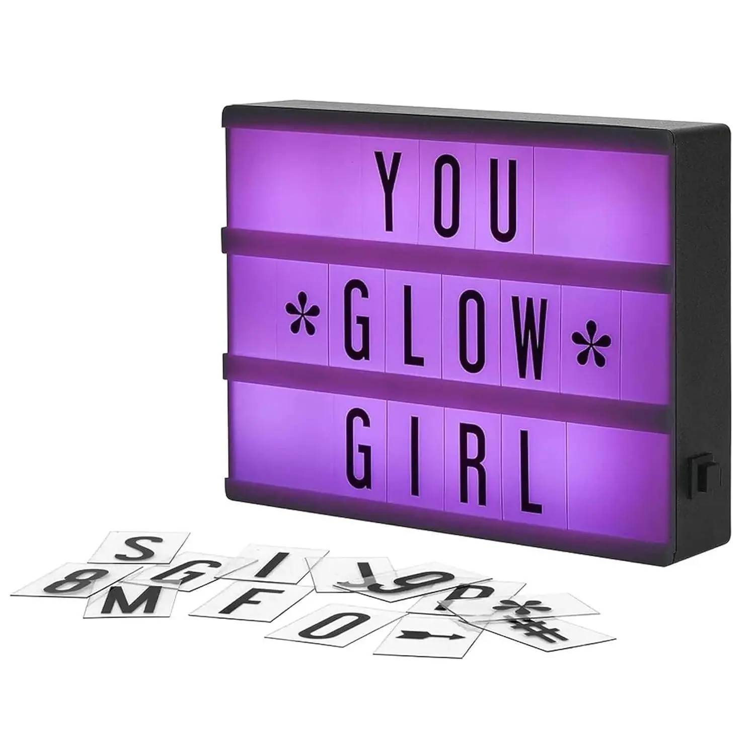 My Cinema Lightbox - RGB Color Changing Cinema Light Box Sign with 100 LED Letters and Numbers - Personalized Neon Message Board, 7.8" x 5.9" Marquee Light Up Display for Home or Events
