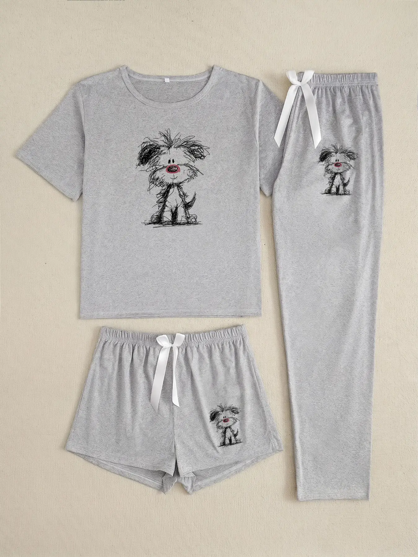 Travel RV Three-Piece Set, Casual Loose-Fitting Cartoon Pattern Home Wear, All-Season Unlined Plain Surface Comfortable Pants