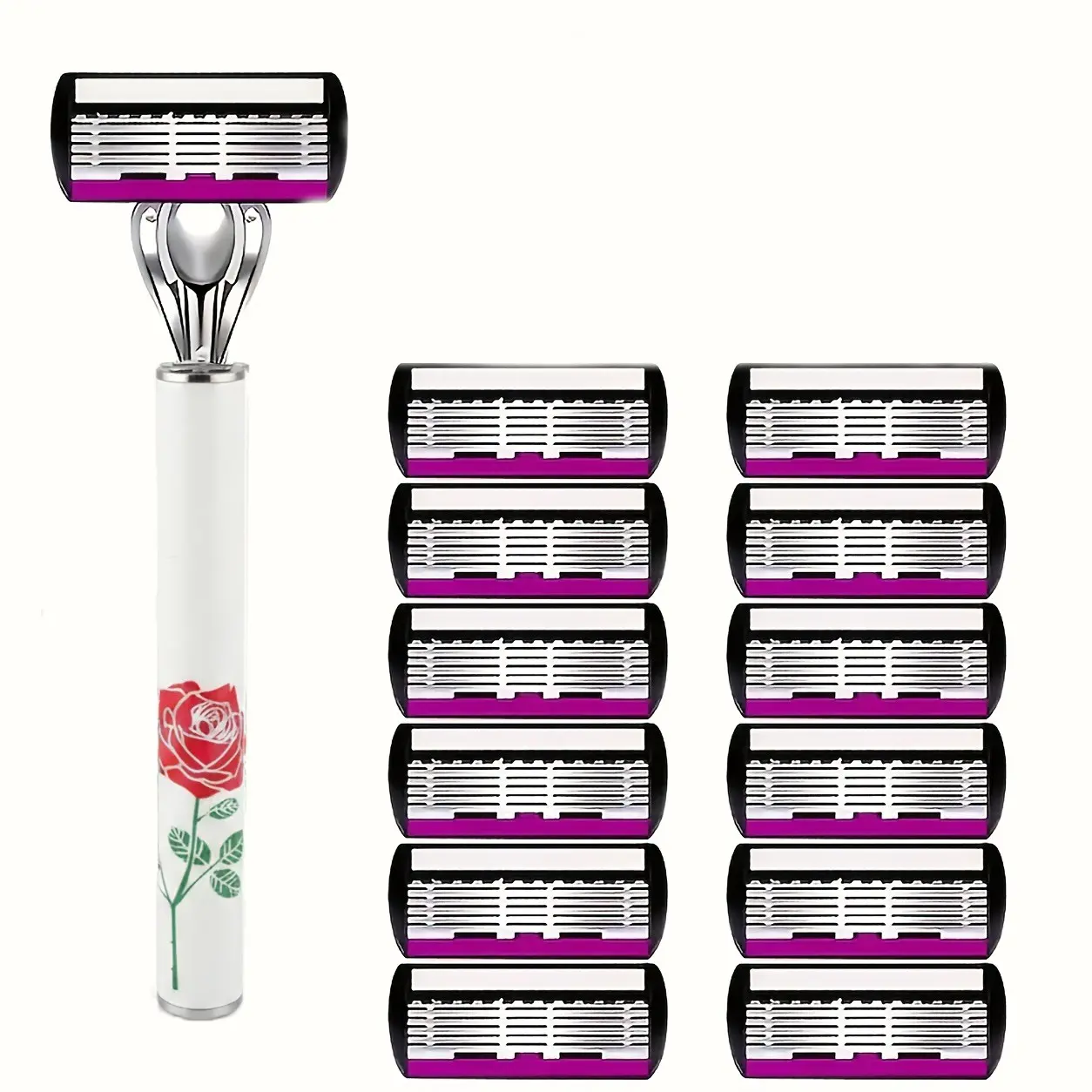 Luxury Razor Set with Six-Layer Blade System, Includes Handle and 12 Replacement Blades, Ergonomic Design, Perfect Gift for Holidays, Stainless