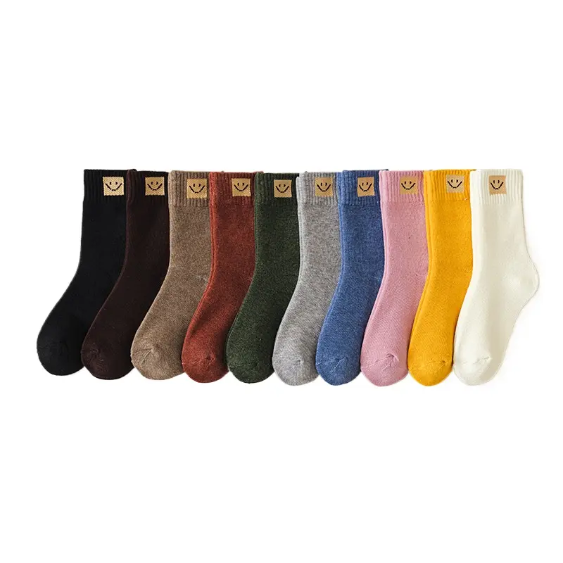 Women's Casual Mid-Calf Socks, Pack of 10, Youth Unisex Smiley Face Design, Cushioned Anti-Slip Polyester Blend, Anti-Slipping