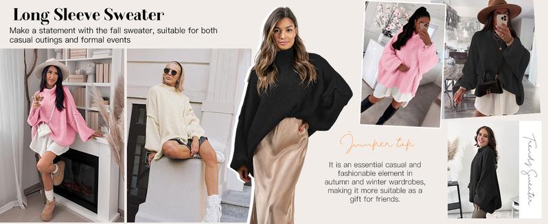 Saodimallsu Womens Oversized Sweaters Mock Neck Batwing Long Sleeve 2025 Fall Trendy Ribbed Knit Casual Tunic Sweater