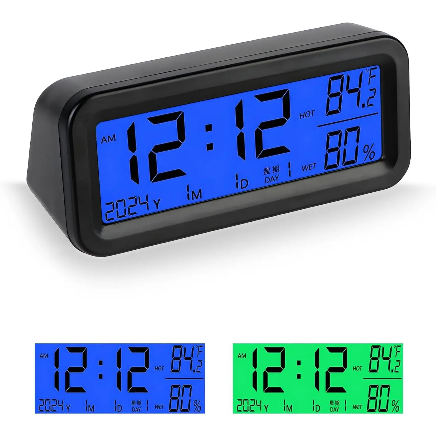 Women's Compact Car Digital Dashboard Clock - Solar-Powered Rechargeable, Nightlight, Day/Date/Temperature Display, Abs-Safe for Drivers, Home Use, Desk, Bedroom, Solar Power, Office Desk, Easy Installation, High And Low Temperature Resistance, Two Temper