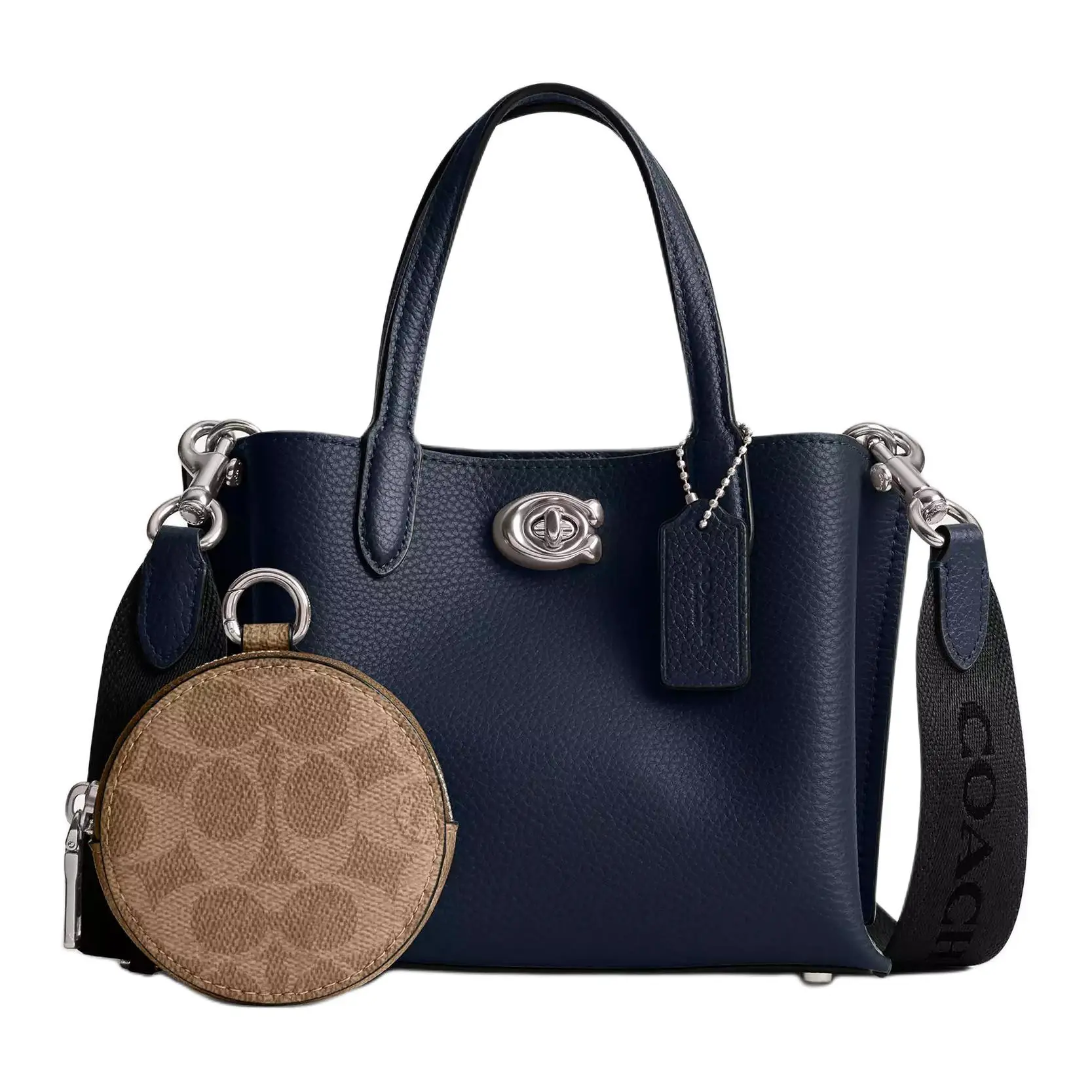 Coach Willow 18 Tote Bag for Women – Pebbled Leather, Detachable Strap, Deep Navy Multicolor
