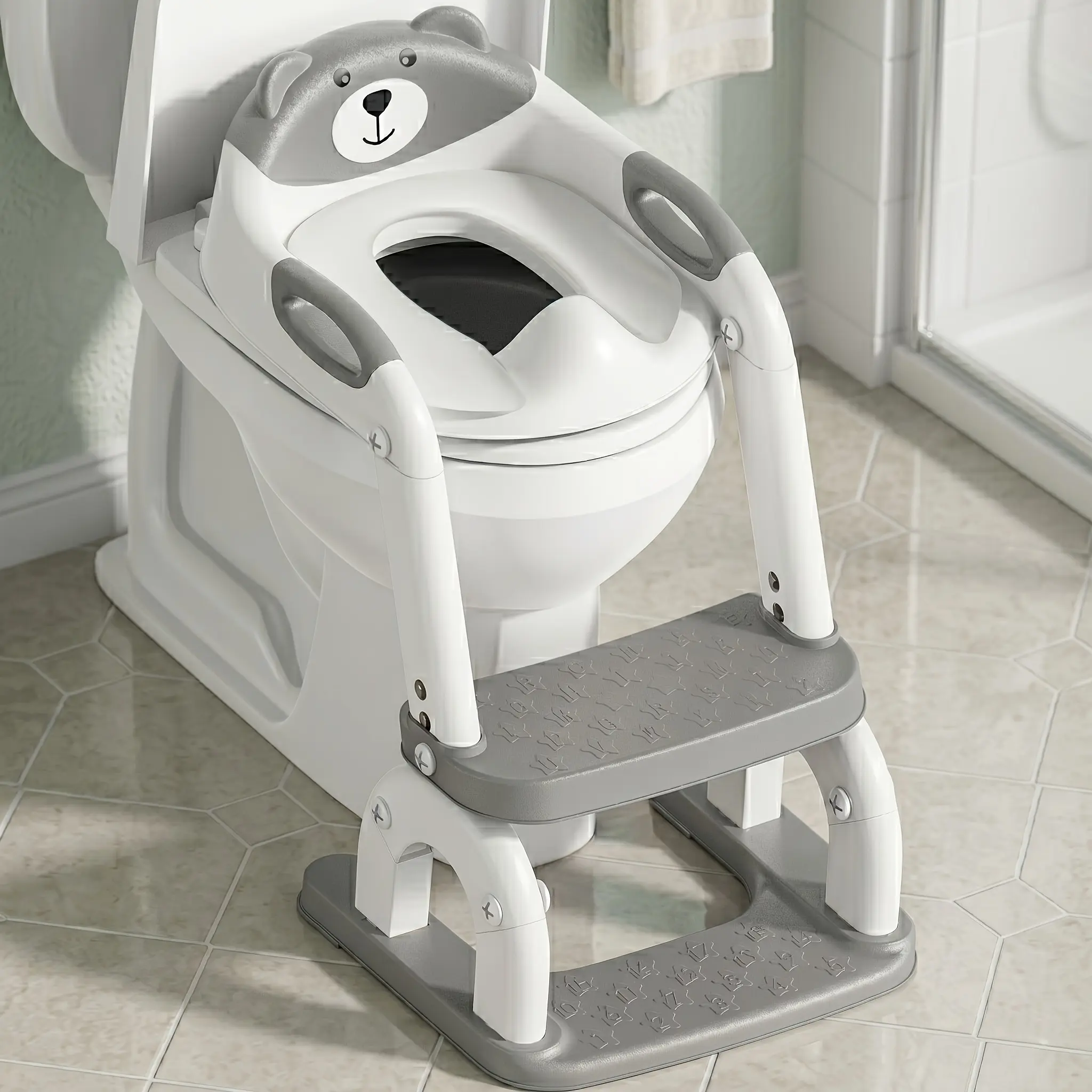 2-in-1 Potty Training Seat with Step Stool Ladder, Foldable Toilet Trainer for Toddlers with Adjustable Steps and Tall Splash Guard, Fits Most Toilets, Step Ladder Foldable