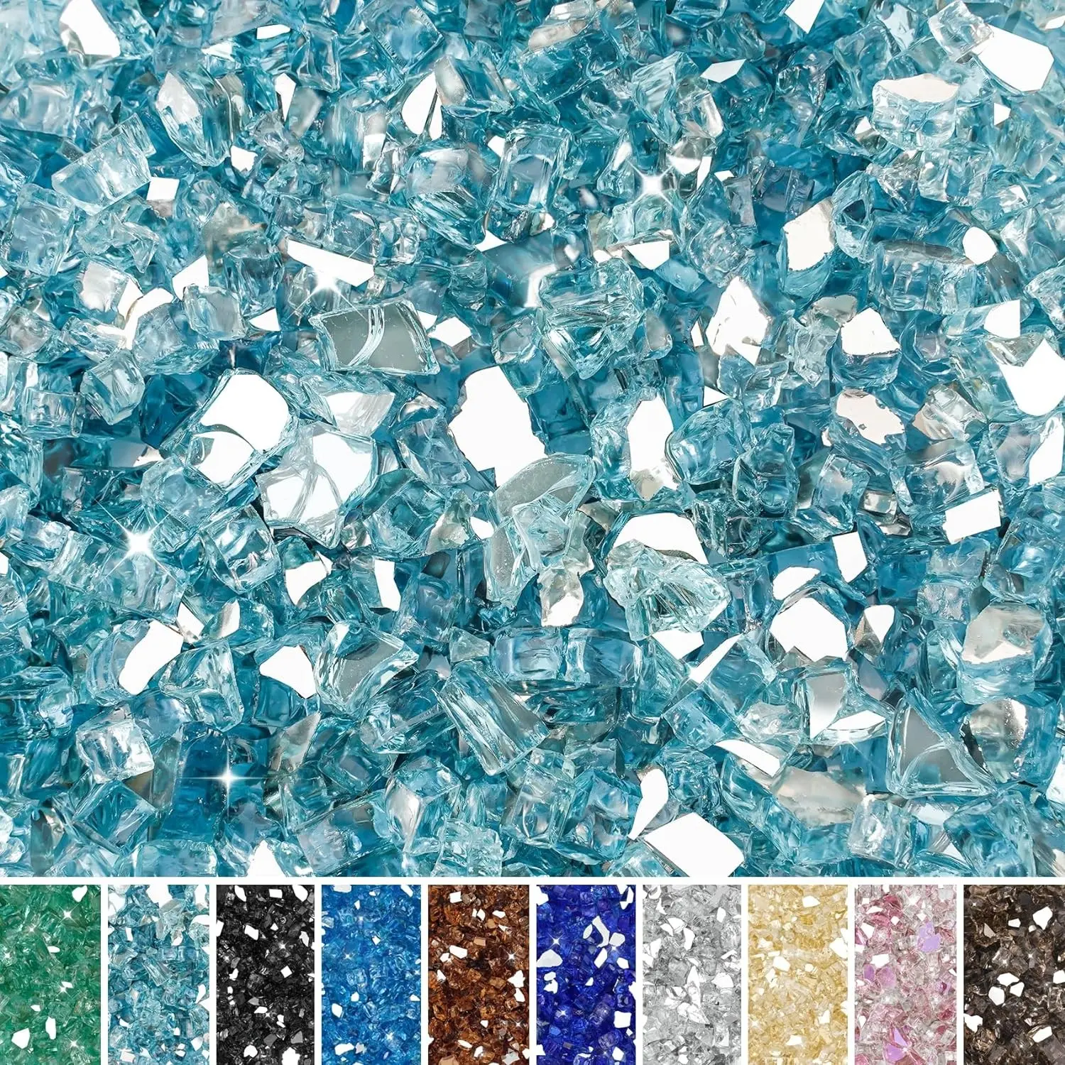 Aqua Blue Fire Pit Glass for Propane Gas Fireplace, 10LB | 1/2-Inch, Reflective Fireglass, Tempered Fire GLass, Garden Landscaping, Indoor Outdoor Use