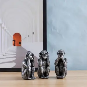 3pcs Handmade Monkey Statues, 2 Colors, Indoor Garden Balcony Decor, Halloween Party Atmosphere, Unique Appearance Design