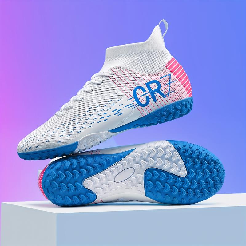 Men's High-top Soccer Shoes - Non-slip, Breathable, Lightweight, Soccer Boots with AG Studs, Suitable for Outdoor Training and Matches, Black with Yellow Accents, CR7 Design, PU Upper, Rubber Sole, Lace-up Closure