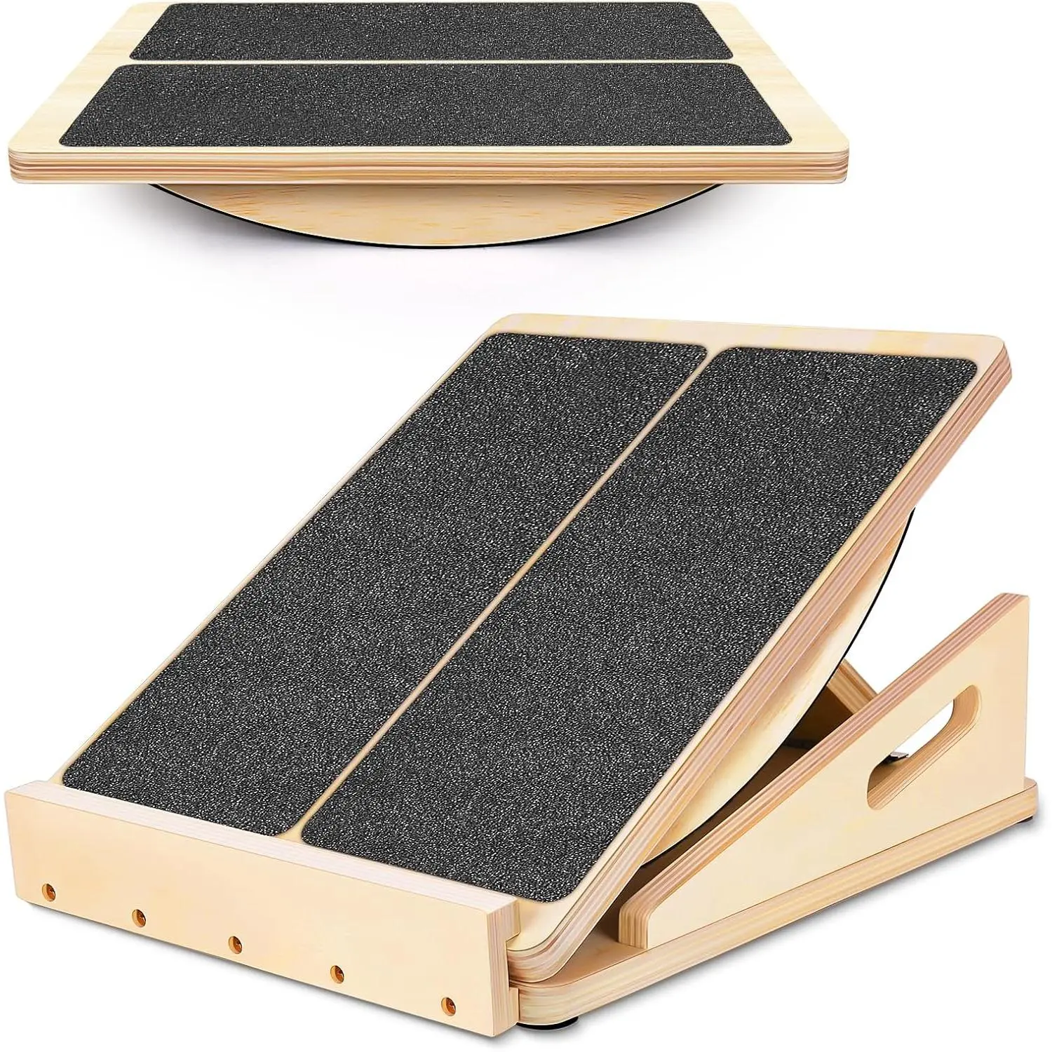 2-in-1 Professional Wooden Balance & Slant Board - 4 Adjustable Incline Board for Calf, Knee, Ankle, Heel, Ft & Leg Stretching (Yoga & Pilates Equipment)