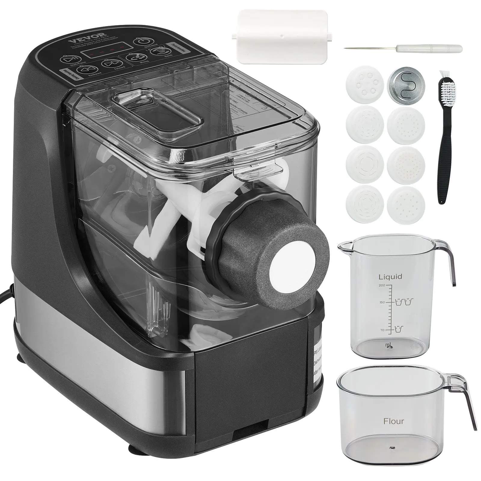 VEVOR Electric Pasta Maker, 150W Automatic Noodle Maker Machine with 8 Pasta Shapes, 4 Intelligent Modes, 500g Flour Capacity Pasta Maker Machine with Measuring Cups, Cleaning Brush for Home Kitchen