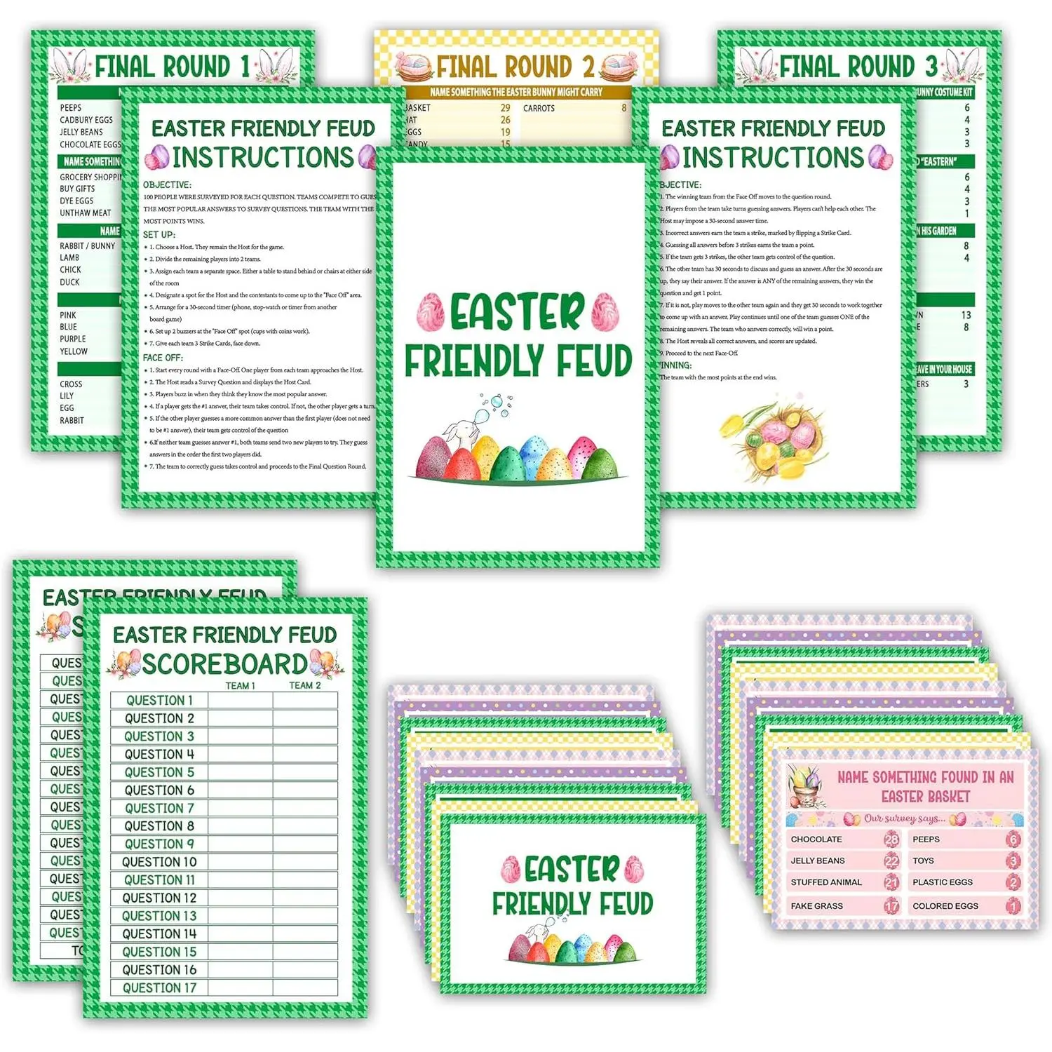 Easter Friendly Feud , Funny Easter Party , Spring Friendly Feud Trivia Quiz for Family Adults, Spring Bunny & Eggs Holiday Party Supplies -14