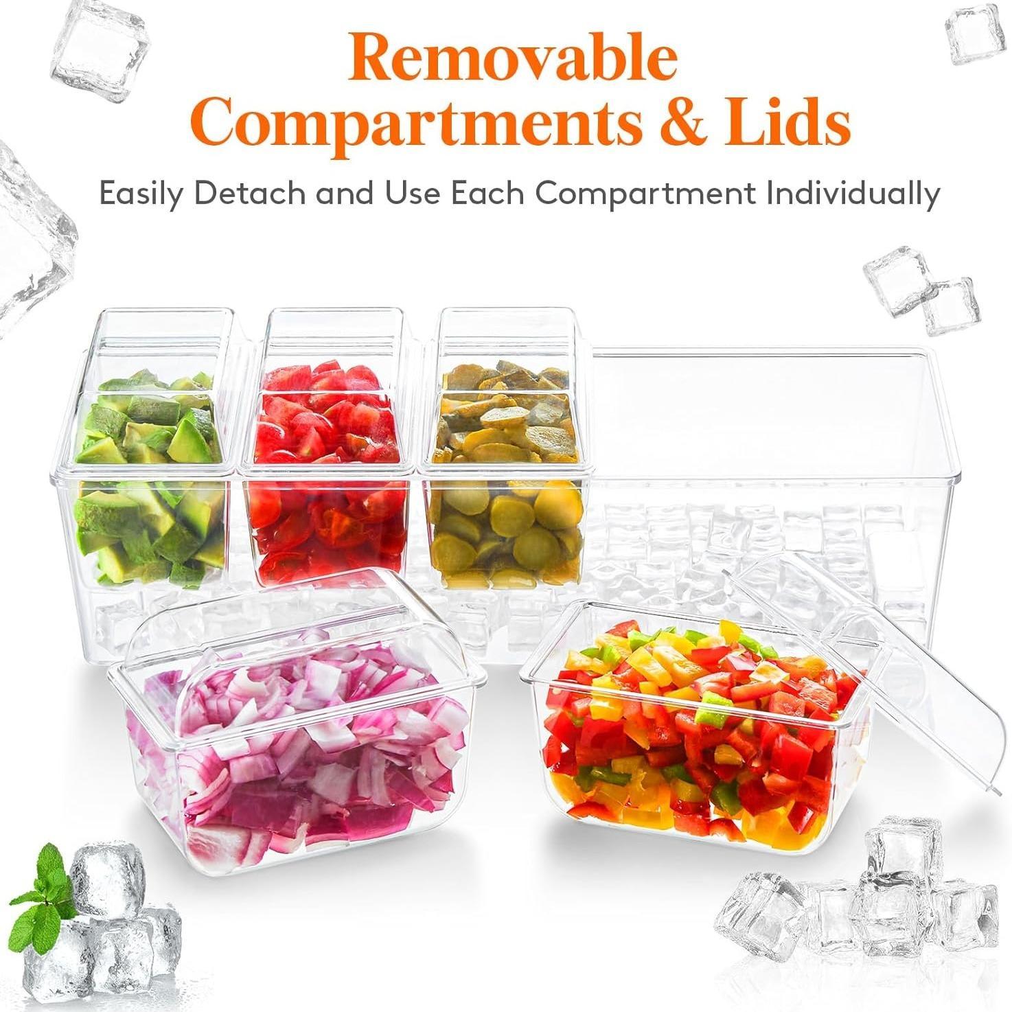 Storage Boxes, Chilled Condiment Racks, Trays with Individual Lids and Removable Plates, Fruit and Candy Boxes, Condiment Trays for Bar Accessories, Fruits, Salads, Burritos, Party Decorations, Kitchen Appliance.
