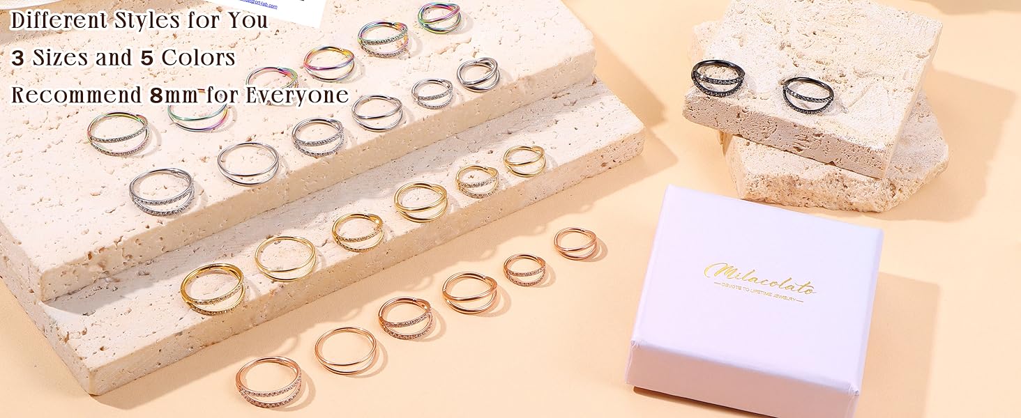 MILACOLATO G23 Titanium Nose Rings Hoops 16G 18G 20G Double Hoop Septum Click Nose Rings Lip Rook Lobe Tragus Helix Cartilage Daith Conch Earrings Clear CZ Paved Nose Piercing Jewelry for Women Men