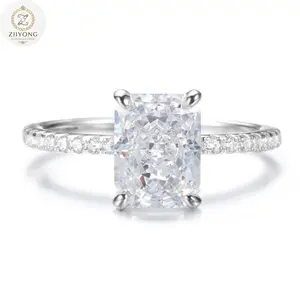 Stunning Radiant Cut Moissanite Ring  S925 Silver Pave Band  Crushed Ice Effect Luxury for Her  Diamond Alternative