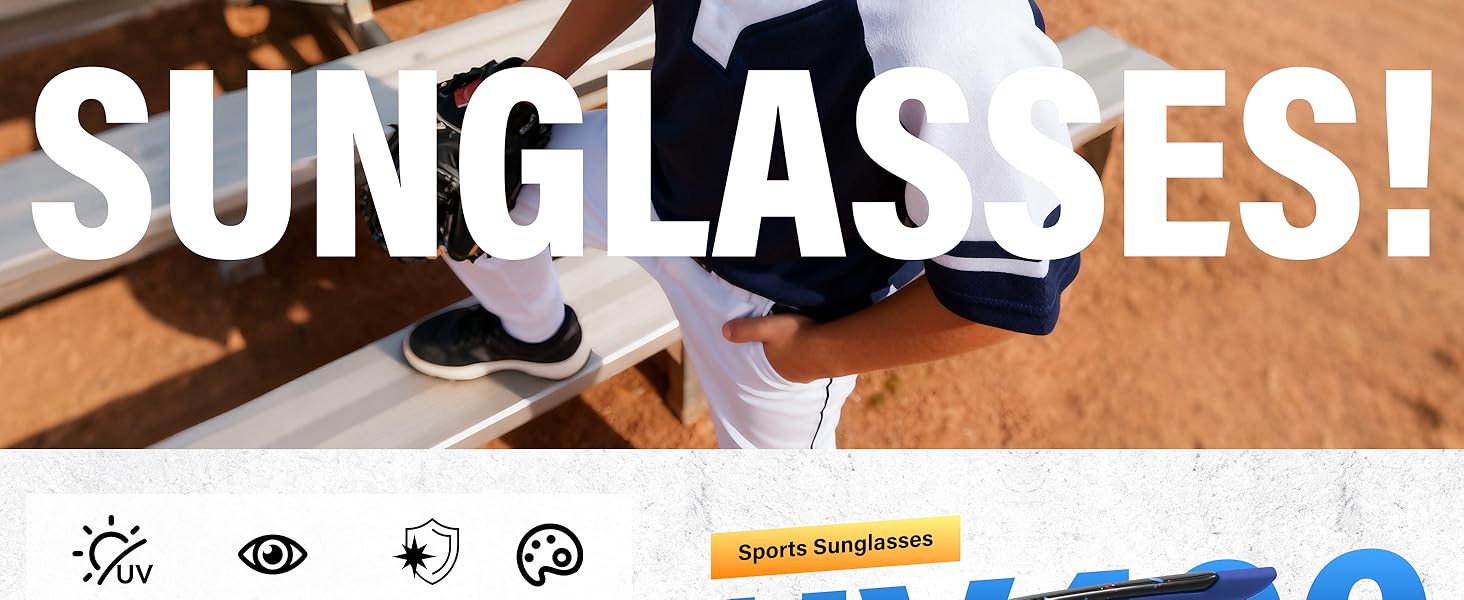 Oversized Kids Sunglasses Youth Baseball Sun Glasses Boys Girls Softball Cycling UV400 Protection Goggles