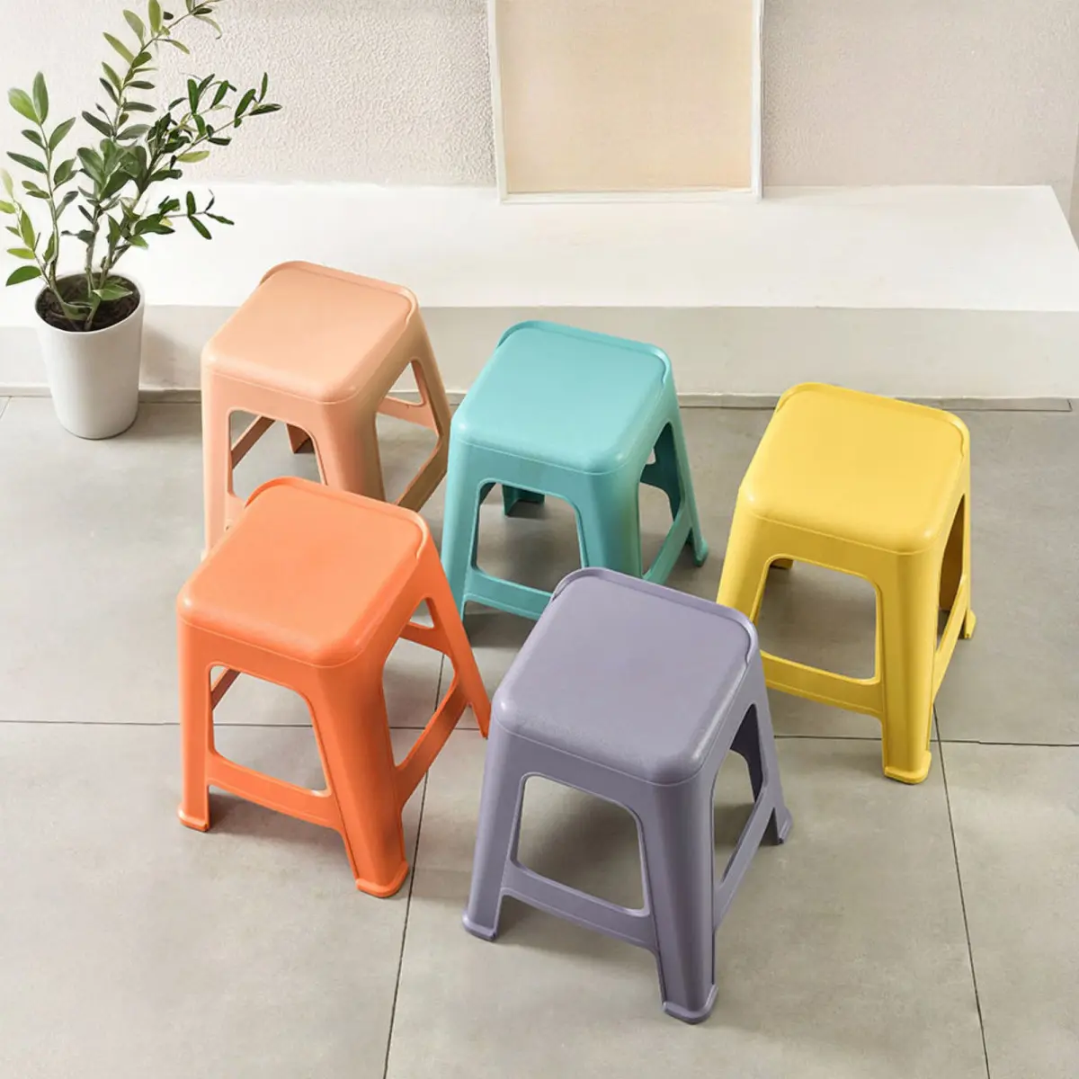 5 Pack Stackable Classroom Stools, 18.8" Height Colorful Nesting Plastic Stool, Portable Backless Chairs Flexible Seating for Kindergarten, Classroom, Elementary School, Middle School, Office, Home
