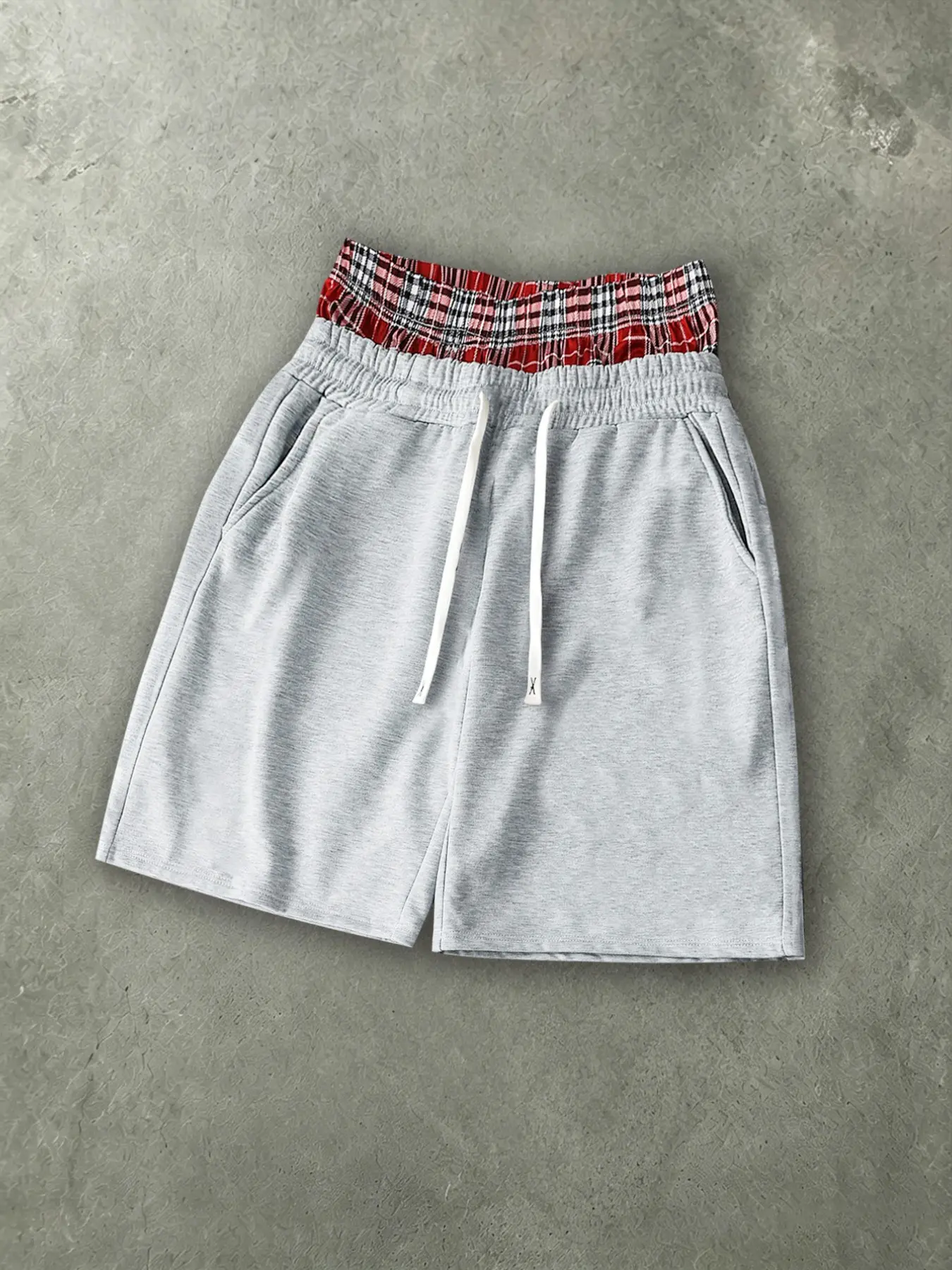 Men's Y2K Streetwear Double Belt Shorts, Plaid Spliced Fake Two-Piece Shorts, Casual Loose Summer Street-Style Sports Shorts, Loose Fit Shorts