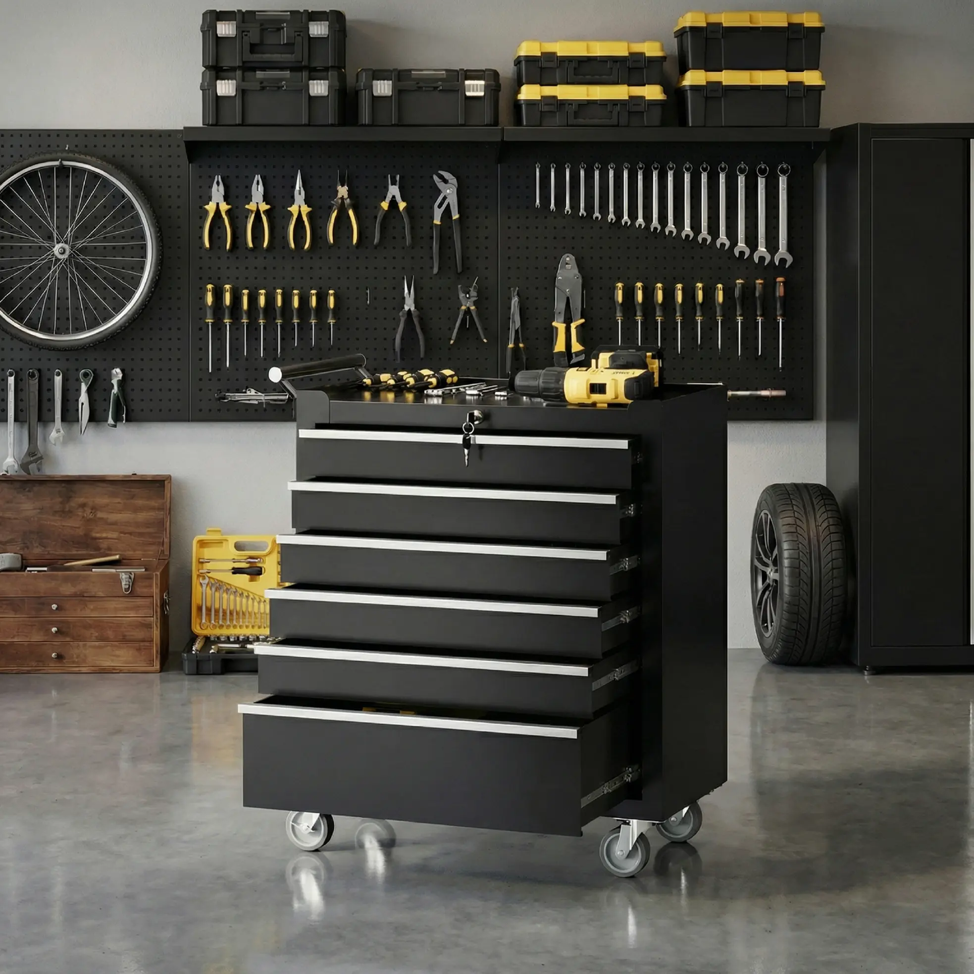 24" 2-in-1 Rolling Tool Chest – 6 Drawers, Detachable Top – 450lbs – Ball-Bearing Slides – for Garage/Workshop – Secure Central Locking