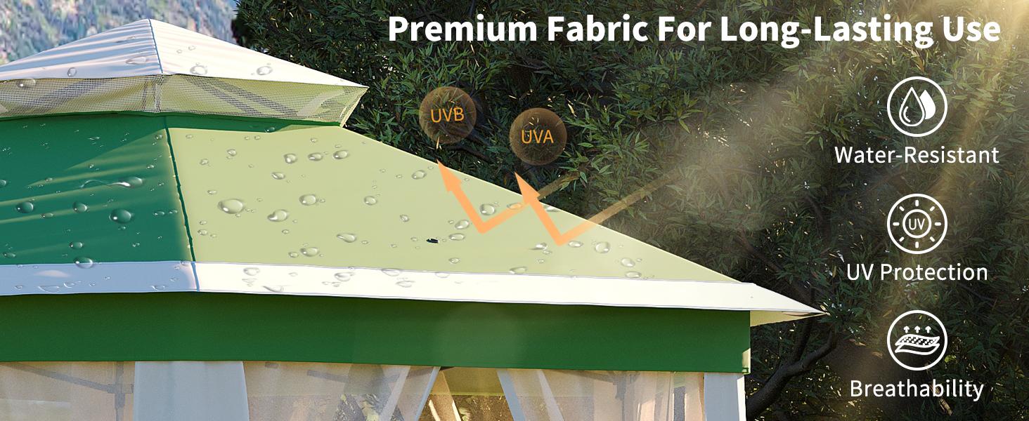 13x13FT Pop-Up Gazebo, Hexagonal Outdoor Canopy Tent with Mosquito Netting, Dual Vent Roof Awning with 6 Sided Sun Shelter, UV Resistant Height Adjustable for Patio, Backyard - Light Khaki + Beige