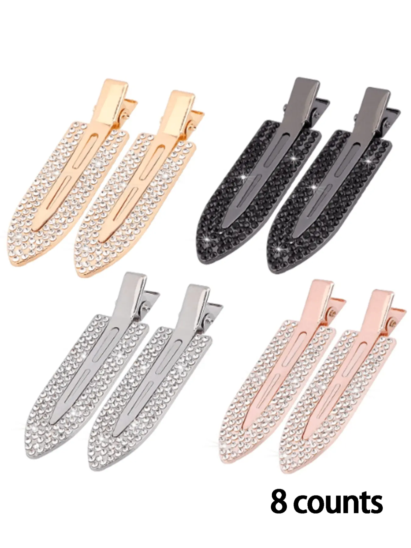 8 Piece Crease-Free Hair Clips, Rhinestone Flat Styling Clips, Shiny Rhinestone Metal Curling Clips, Makeup Hair Clips, Royal Hairstyle Tools