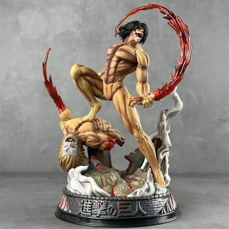 Attack on Titan Allen Figurine, 11.42 Inch Anime Collectible, Transparent Blood Mist Ruins Scene Statue, Desktop Display Gift