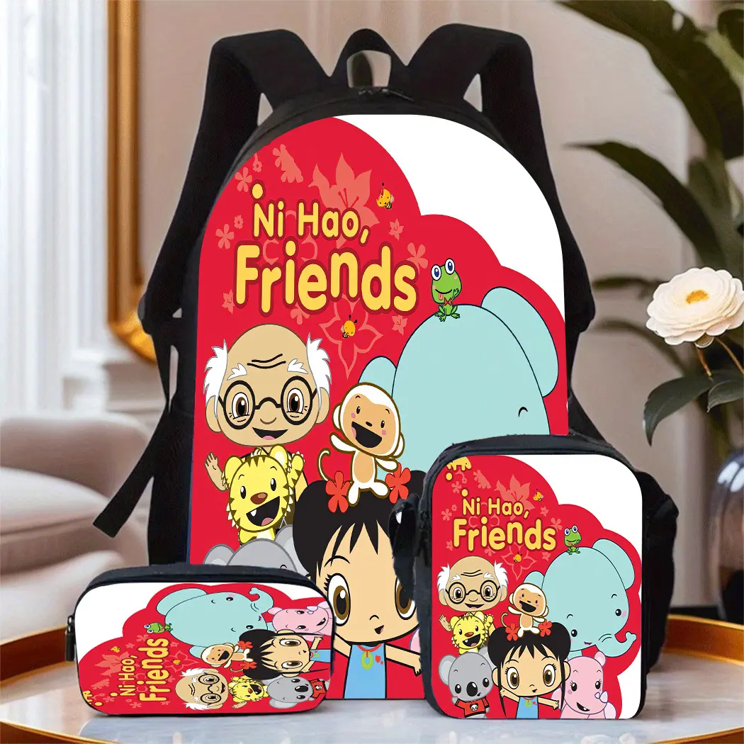 Kids' 3-Piece Backpack Set with Insulated Lunch Bag, Synthetic Cartoon Print Design for First Day of School, Water-Resistant, Fits 15" Laptop, Back To School Haul, School Lunches