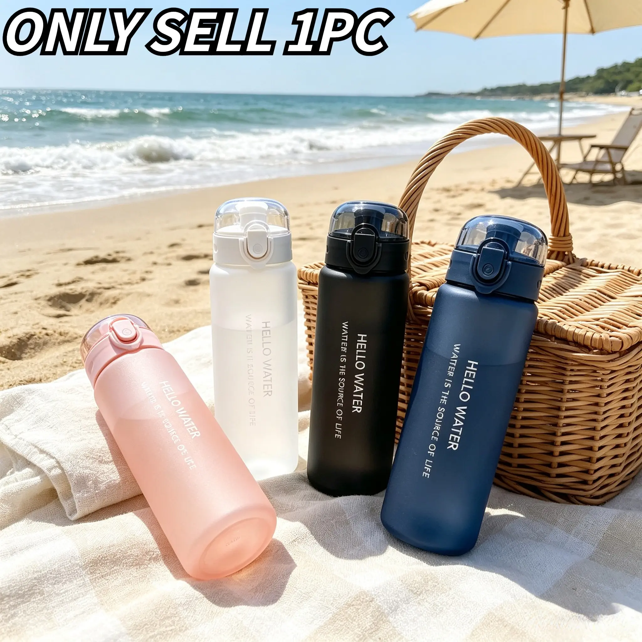 Matte Multicolor Bounce Lid Portable Measuring Plastic Water Bottle, 780ML Large Capacity, Leak-Proof, Ideal for Travel, Camping, Fitness