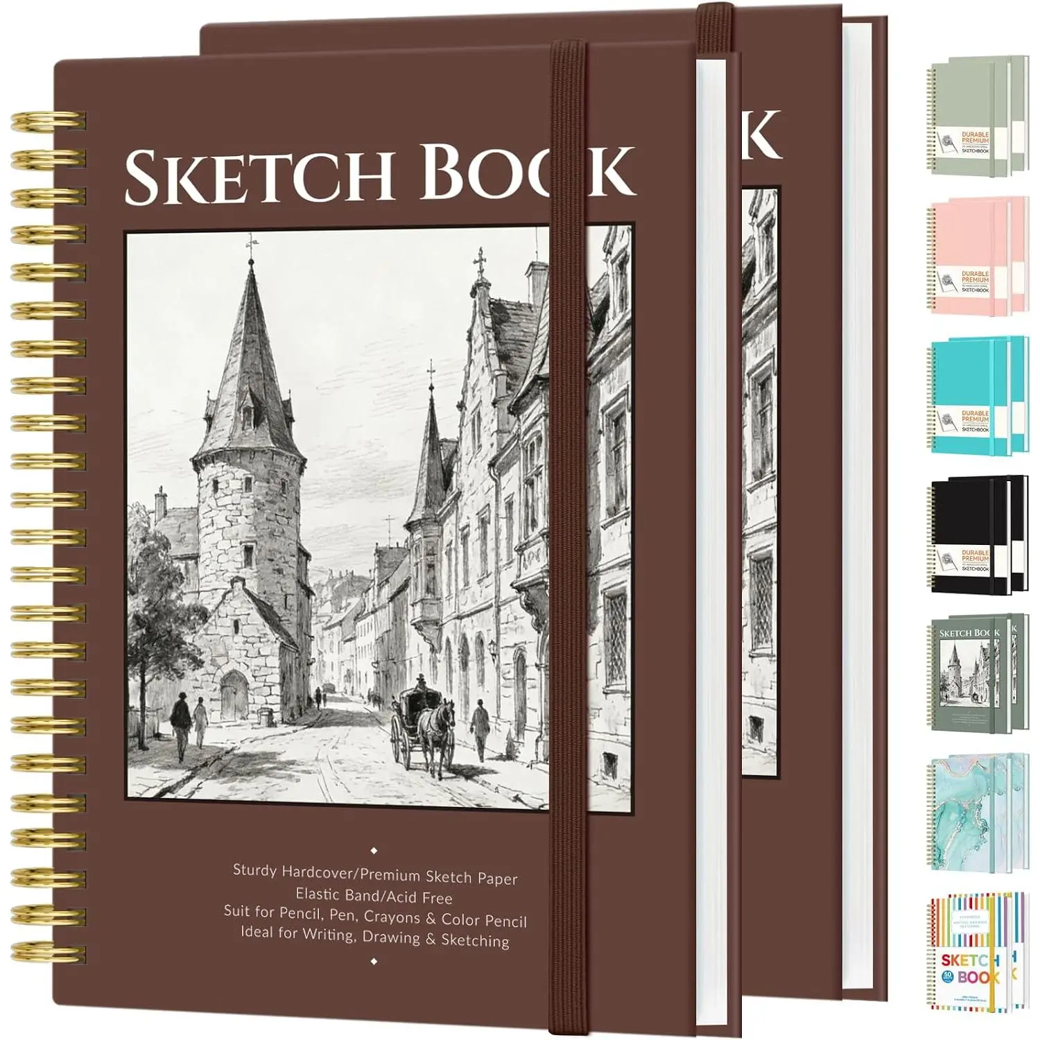 2 Pack Blank Spiral Notebook, 8"x 5.6"Hardcover Sketch Book