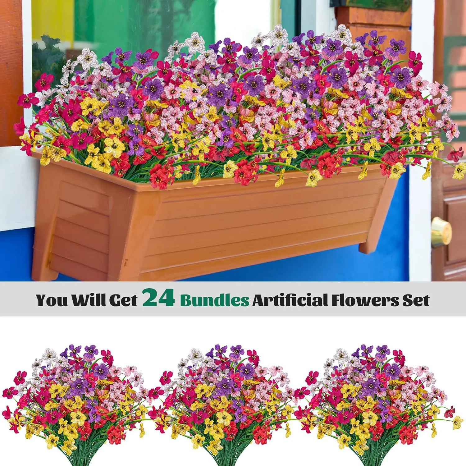Door Wreath & 24 Bundles UV Resistant Artificial Flowers, Faux Silk Daisy Greenery, Outdoor/Indoor Decor For Front Door, Porch, Window Box & Home vibrant table vase decoration summerwins mermory