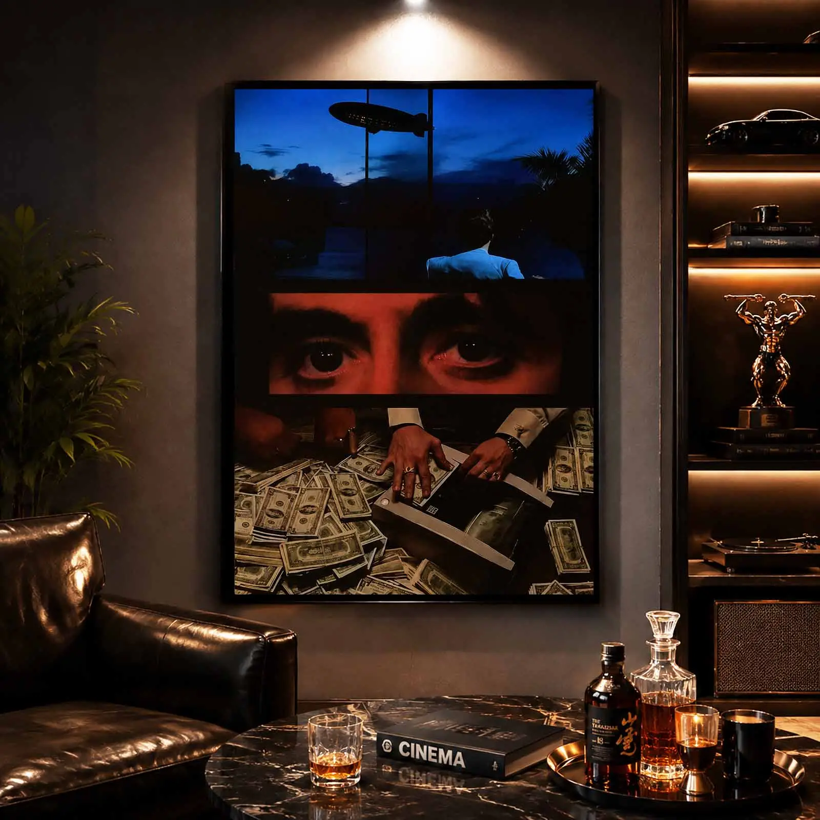 Scarface Luxury Noir Artistic Canvas Photo Poster - Cinematic Money Eyes Aesthetic, 20"x30" Framed Ready-to-Hang Print, Modern Home Decoration for Living Room & Man Cave, Indoor Home Decor Supplies