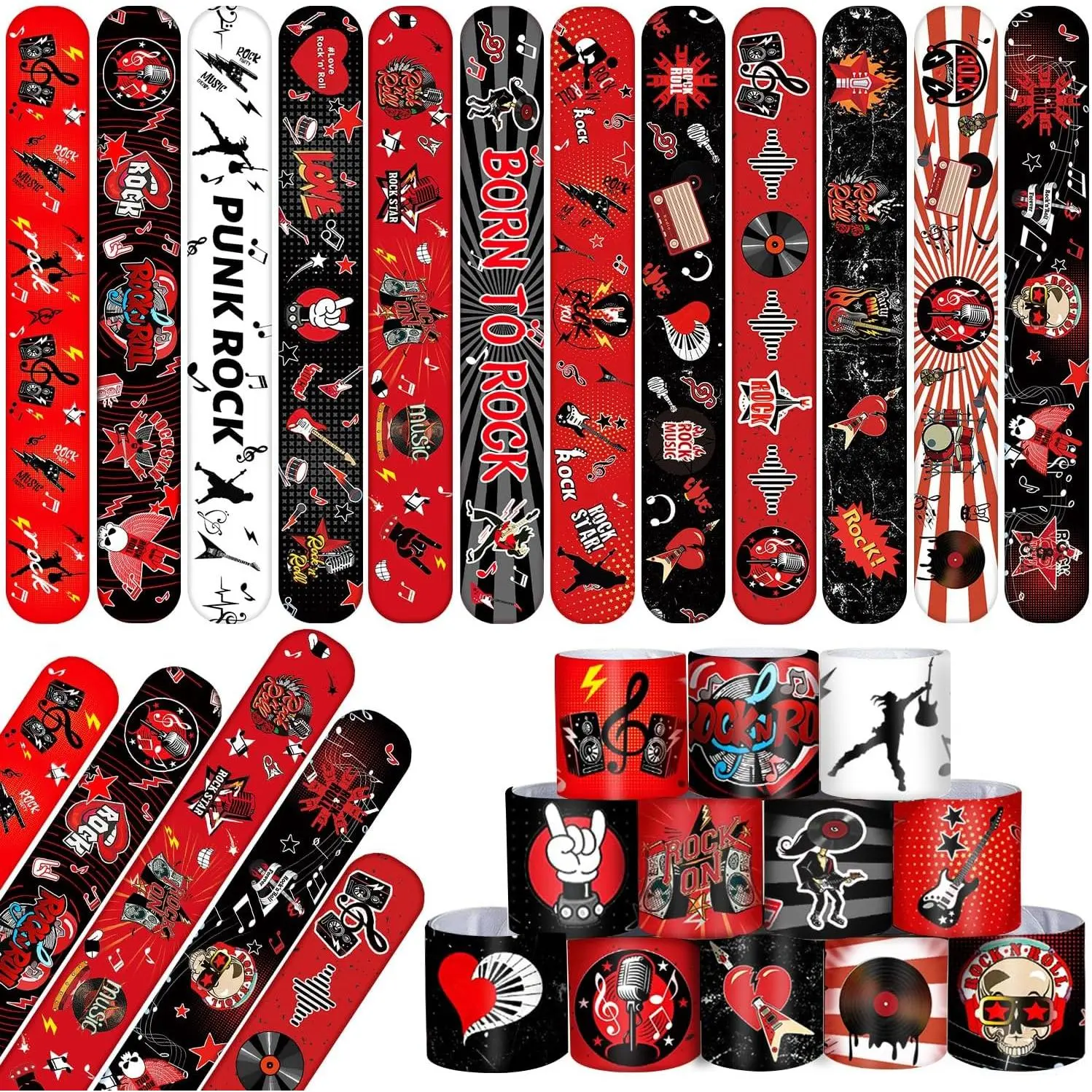 48 count Rock and Roll Party Favors  Bracelets Wristbands Rock  Party Decorations Supplies for 80s 90s Born to Rock Rock  Musician Guitar Rap Theme Party